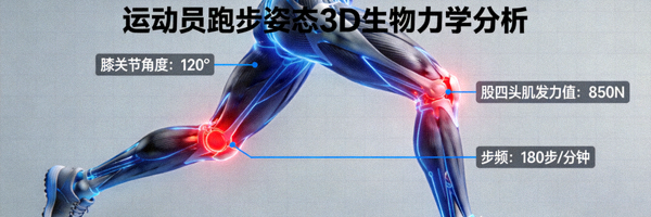 运动员跑步姿态3D生物力学分析数据图